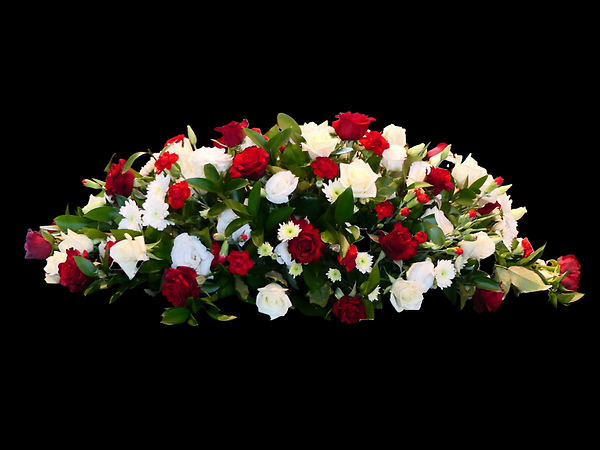 Red and white casket spray