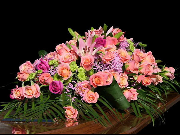 Peach Remembrance casket spray