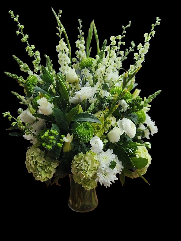 Green and white premium vase arrangement