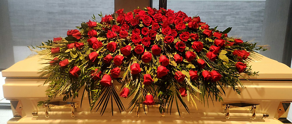 Red rose closed casket spray