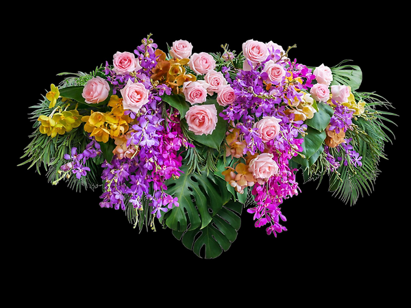 Glamorous rose and orchid casket spray