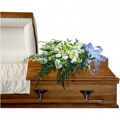 White assortment casket presentation bouquet