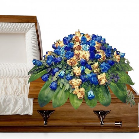 Antique and Blue casket spray