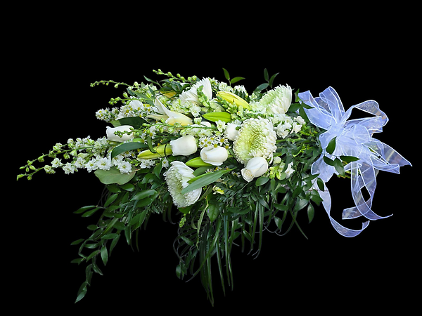 White assortment casket presentation bouquet