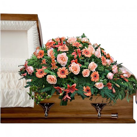 Peach Remembrance casket spray